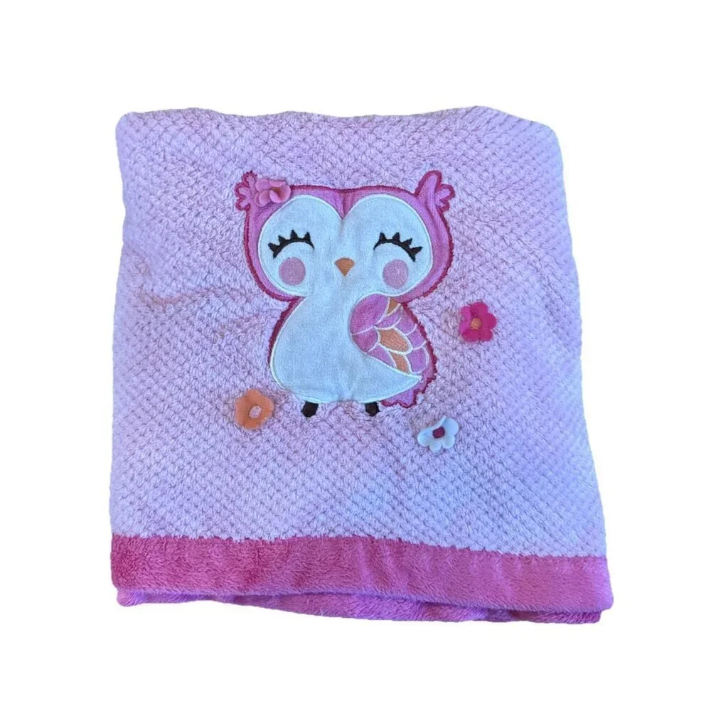 Carter’s Pink Textured  Plush Owl Baby Blanket 3D Flowers Well Loved